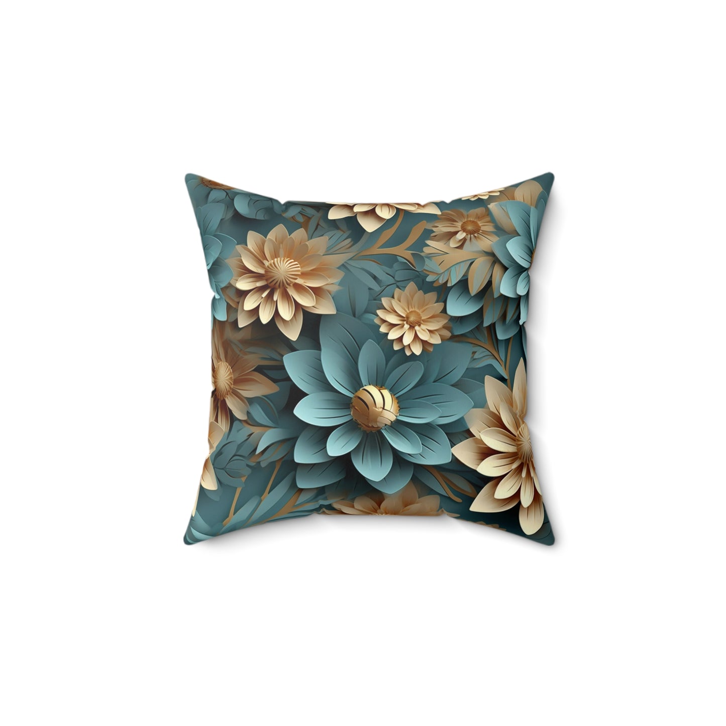 Floral Accent Square Pillow - "The Word of our God stands forever" - Chardonnay/Teal