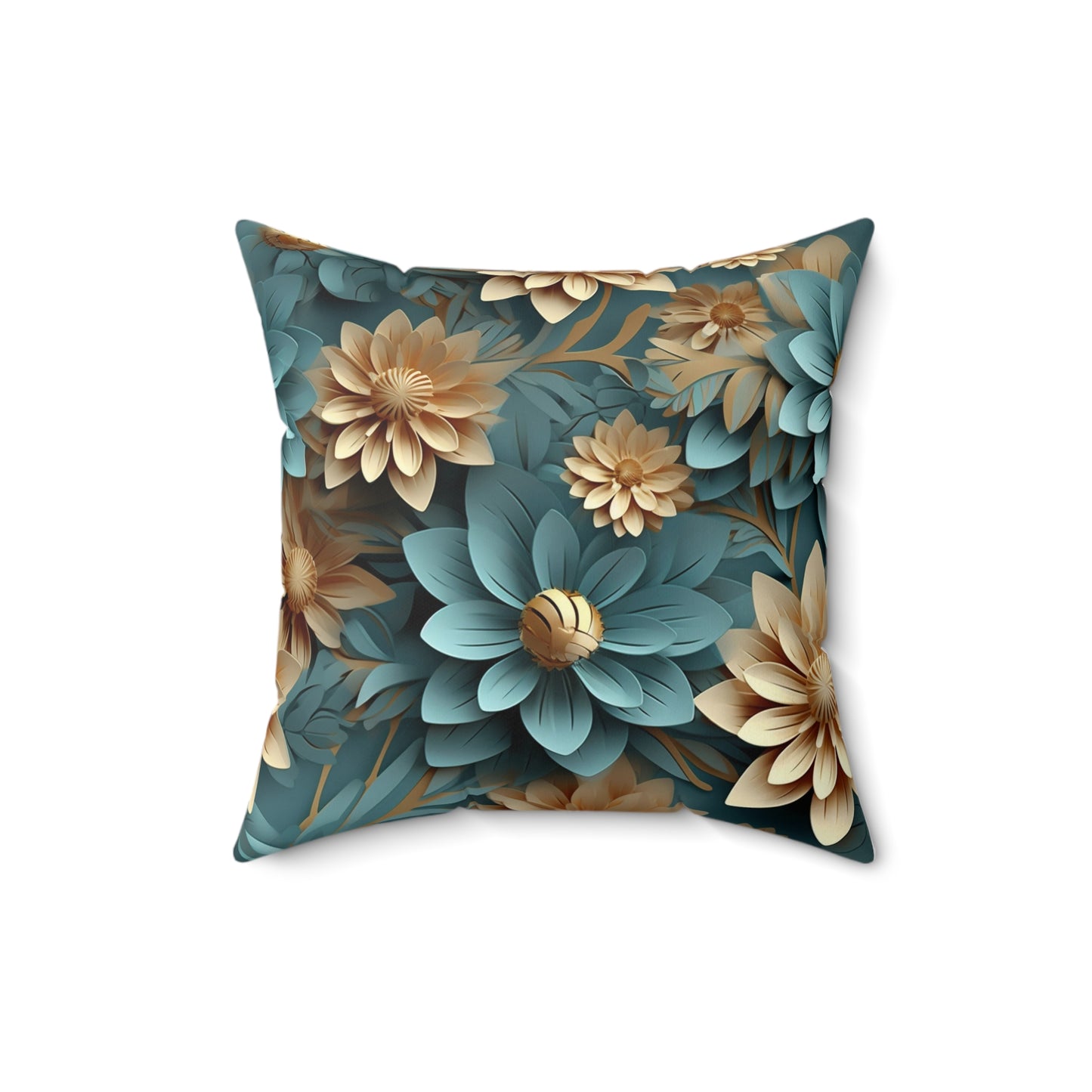 Floral Accent Square Pillow - "The Word of our God stands forever" - Chardonnay/Teal